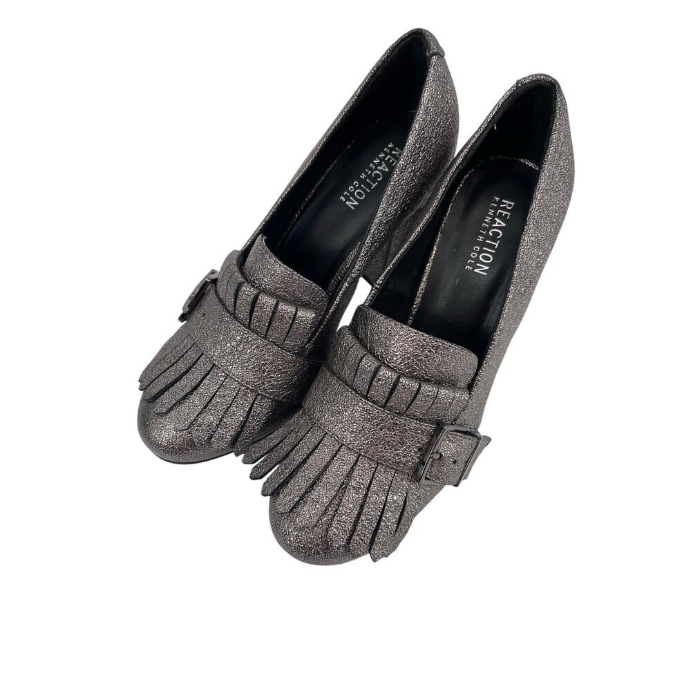 Kenneth Cole Reaction Loafers Women's Metallic Gray Block Heel Size 8